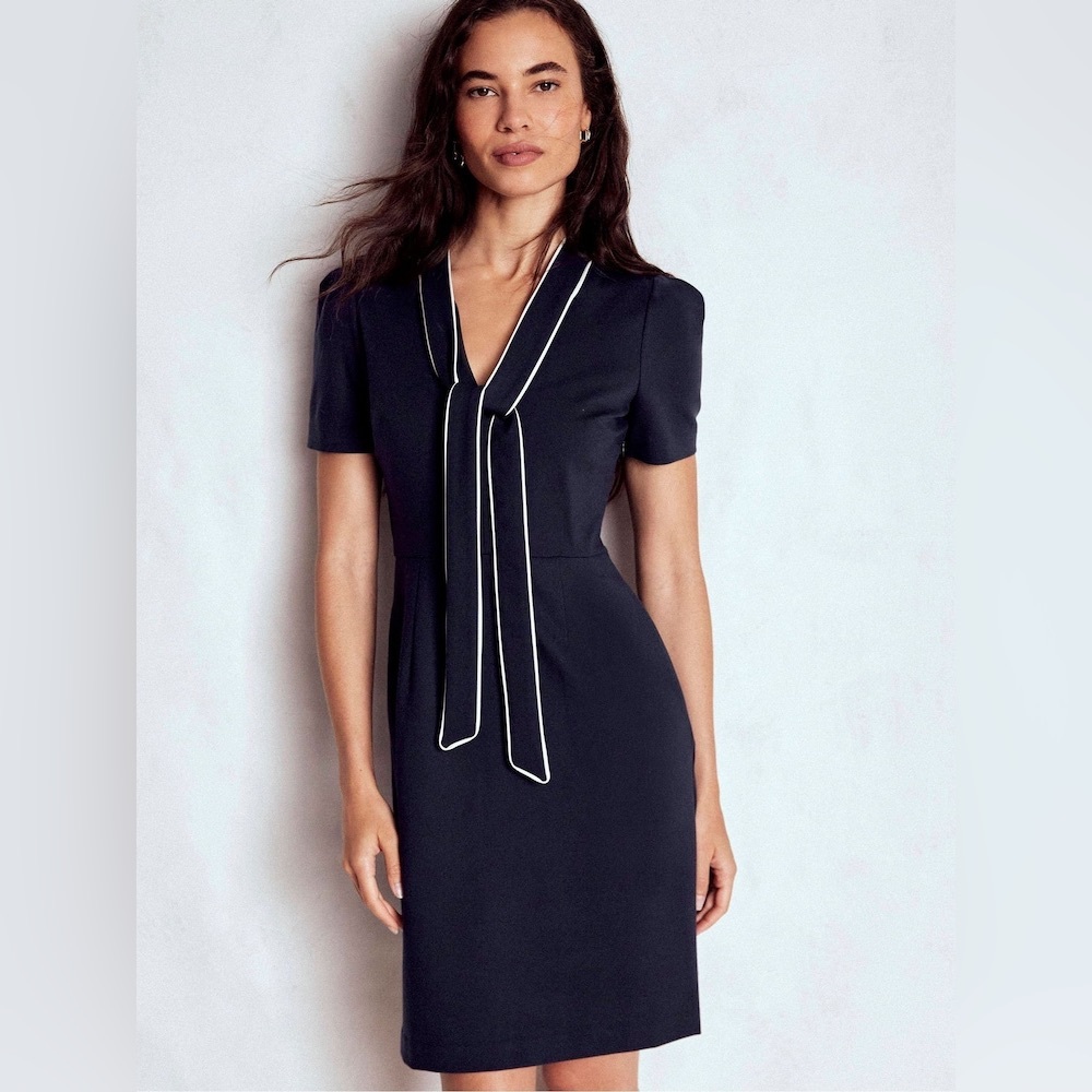 Boden Elegant Navy Dress with White Trim Size 4L